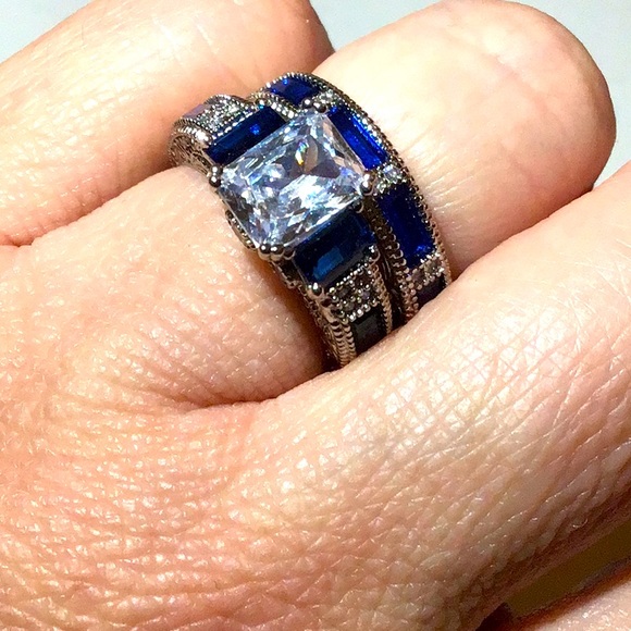 Wedding or anniversary ring set blue topaz 6 NWT - Picture 1 of 5
